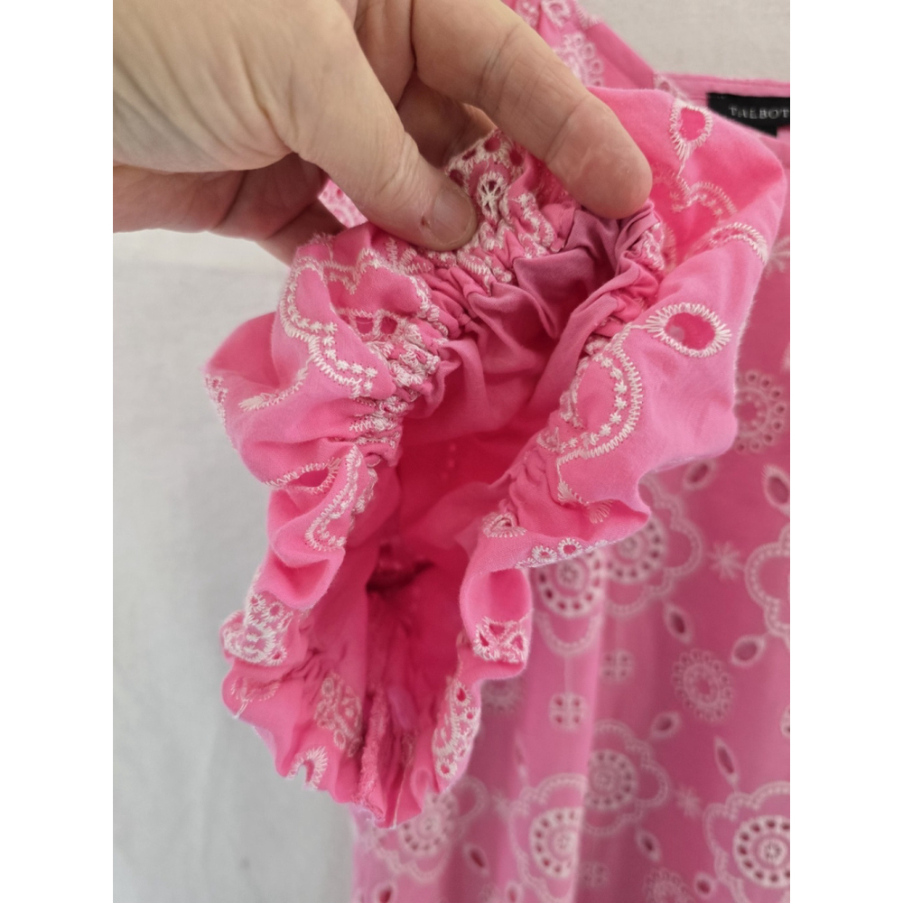 Talbots Pink Eyelet Midi S Sleeve Embroidered Summer Dress. Ladies Size 14 - Picture 6 of 12